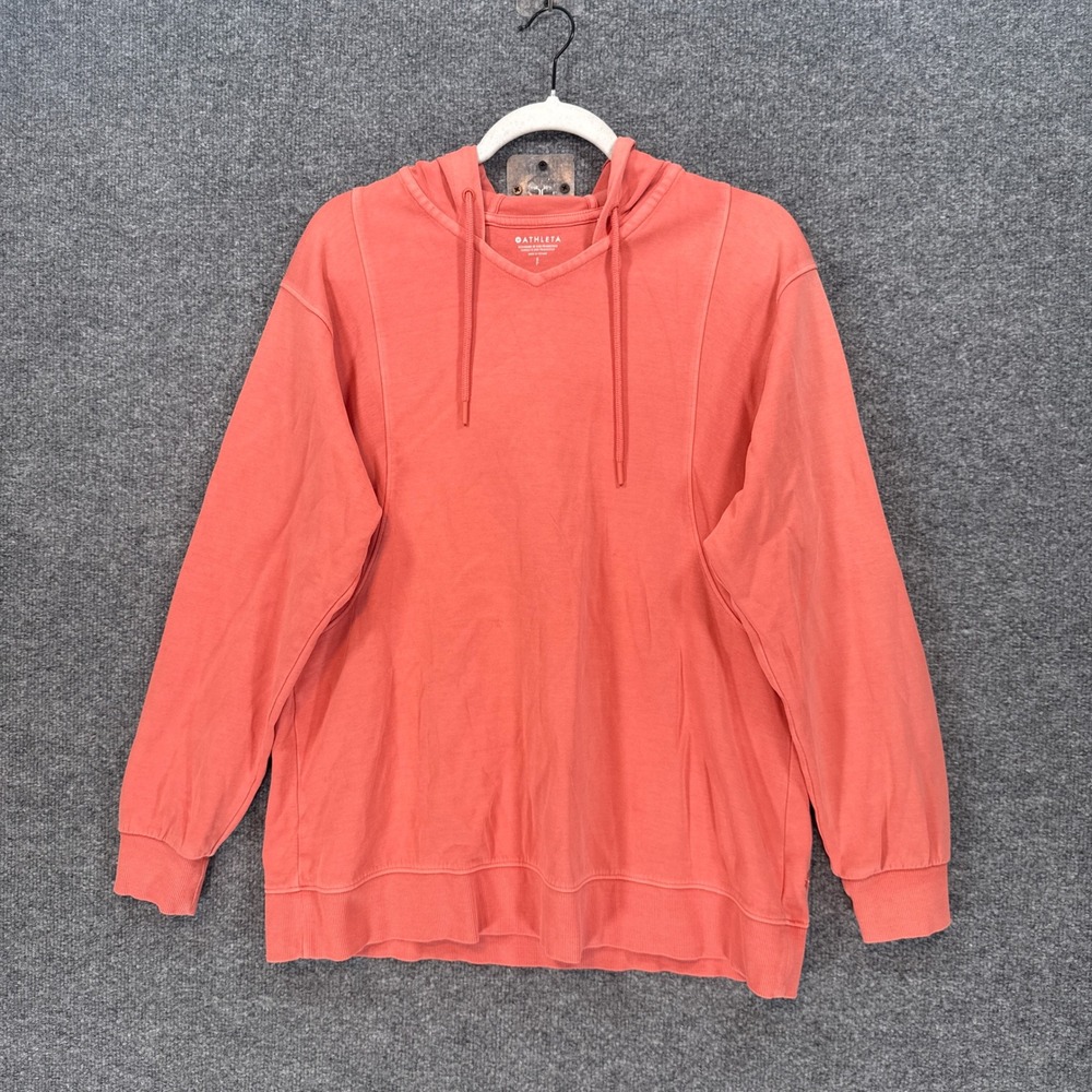Athleta Hoodie Women Small Pink Coral Coaster Luxe Oversized Pullover Sweatshirt